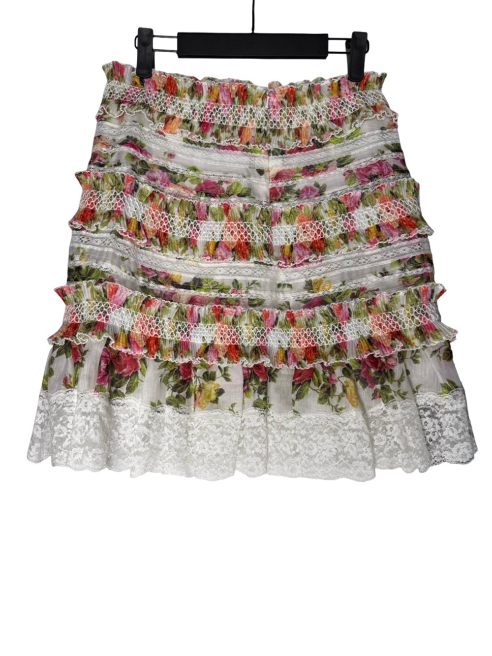 Zimmermann Mini Skirt Size 6 Floral Ruffle Silk Linen Lace Trim Summer Designer - Picture 1 of 10